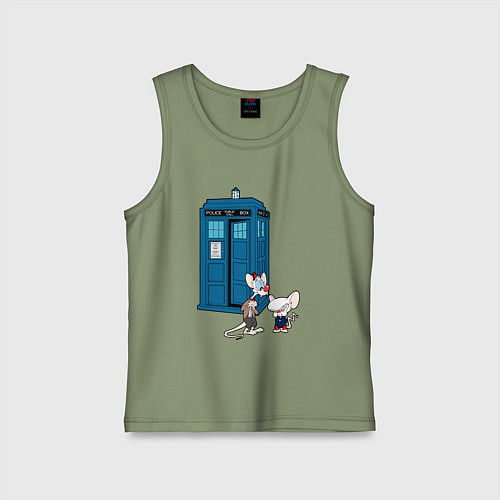 Детская майка Пинки и Брейн возле тардиса / Авокадо – фото 1