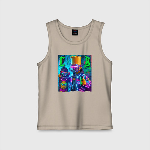 Детская майка Скейтбордист Барт Симпсон в кибермаске - неоновое / Миндальный – фото 1