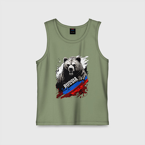 Детская майка Русский медведь на фоне флага России / Авокадо – фото 1