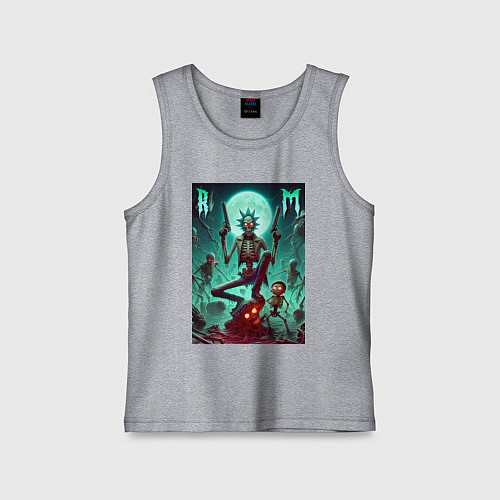 Детская майка Скелет Рика с двумя пистолетами и Морти / Меланж – фото 1