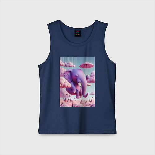 Детская майка Розовый слон под зонтом в облаках / Тёмно-синий – фото 1