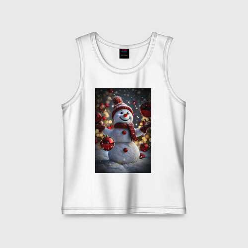 Детская майка Снеговик и новогодние шарики / Белый – фото 1