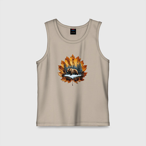 Детская майка Медведь на кленовом листе / Миндальный – фото 1