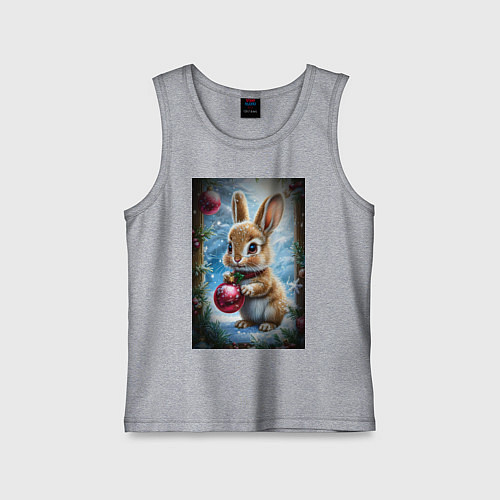 Детская майка Зайчик с новогодними шариками / Меланж – фото 1