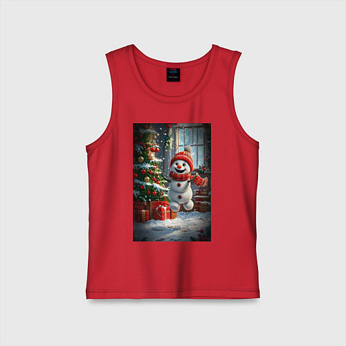 Детская майка Веселый снеговик / Красный – фото 1