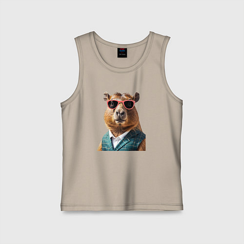 Детская майка Капибара в жилетке / Миндальный – фото 1