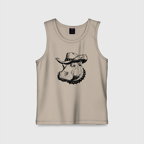 Детская майка Бегемот ковбой / Миндальный – фото 1