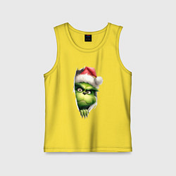 Майка детская хлопок Гринч похититель рождества в ожидании нового года, цвет: желтый