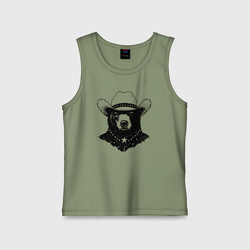 Детская майка Медведь ковбой на диком западе / Авокадо – фото 1