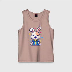 Майка детская хлопок Радостный зайчик с подарком, цвет: пыльно-розовый