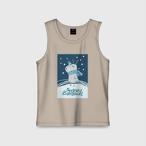 Детская майка Новогодний олень с шарфом / Миндальный – фото 1