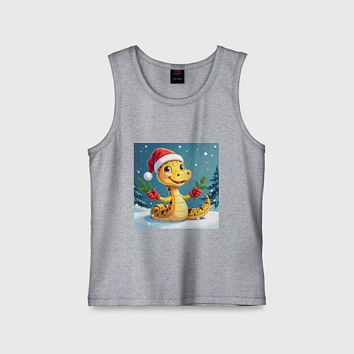 Детская майка Символ 2025 нового года змея в шаке Санты / Меланж – фото 1