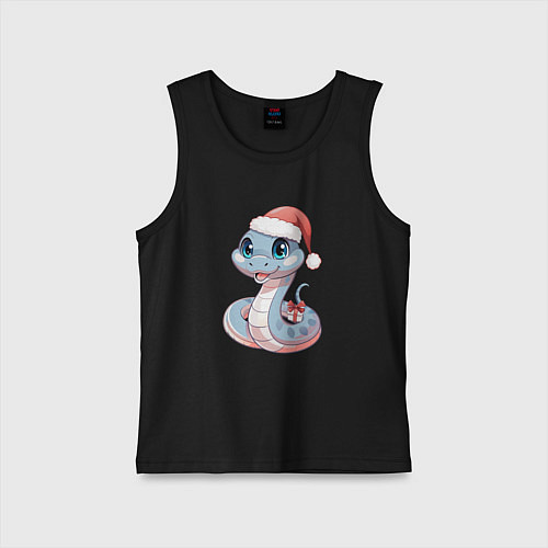 Детская майка Голубая новогодняя змея с подарком / Черный – фото 1