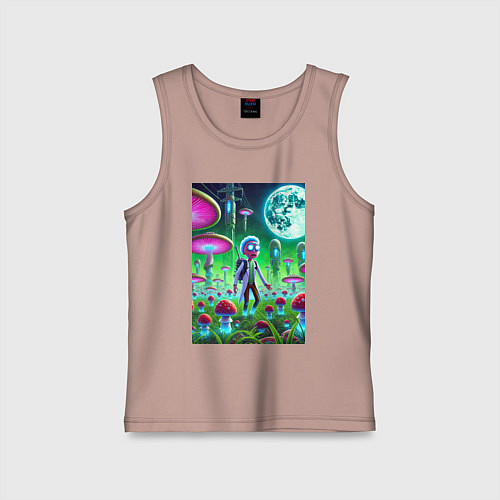 Детская майка Морти потерял Рика на мухоморной планете / Пыльно-розовый – фото 1