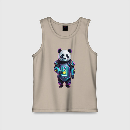 Детская майка Крутой кибер панда / Миндальный – фото 1