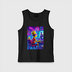 Майка детская хлопок Барт и Мэгги выбирают персонажа, цвет: черный