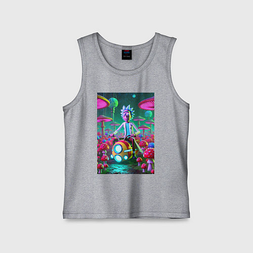 Детская майка Рик на космическом мотоцикле - нейроарт / Меланж – фото 1