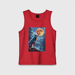 Майка детская хлопок Волк и луна, цвет: красный