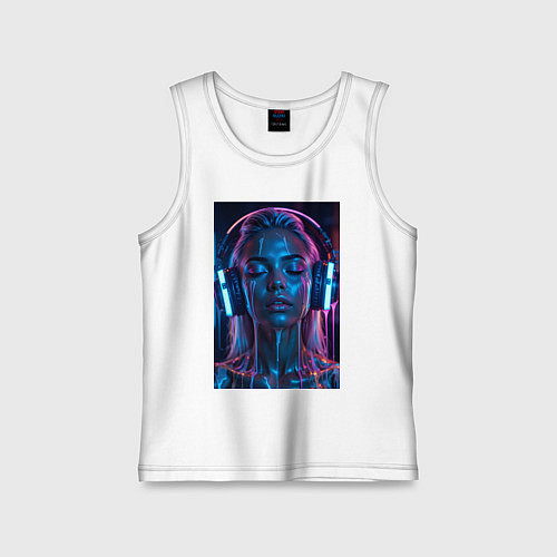 Детская майка Девушка с наушниками в неоне / Белый – фото 1
