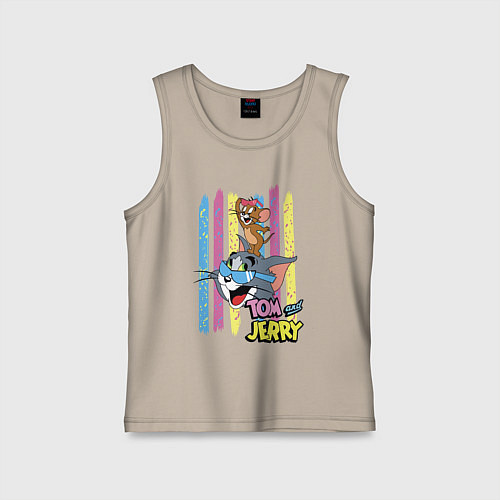 Детская майка Том и Джерри - полосы / Миндальный – фото 1