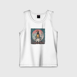 Майка детская хлопок Девочка с велосипедом под дождем, цвет: белый