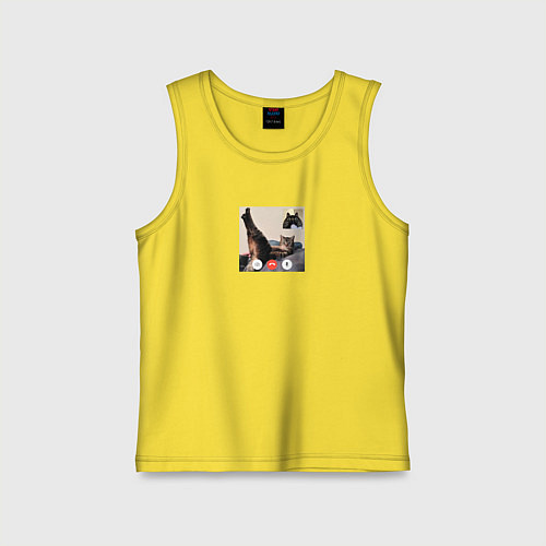 Детская майка Видеозвонок с кошкой - мем для пары / Желтый – фото 1