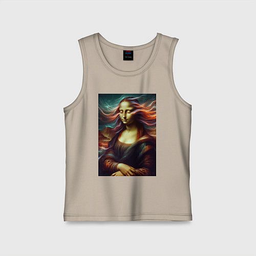 Детская майка Мона Лиза закрыла глаза / Миндальный – фото 1