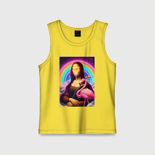 Детская майка Мона Лиза - лампочка и розовый фламинго / Желтый – фото 1