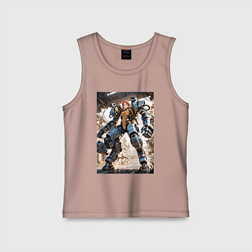 Детская майка Девушка управляет огромным мехом / Пыльно-розовый – фото 1