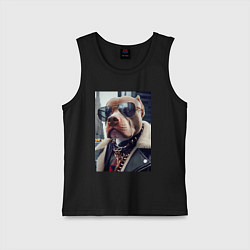 Майка детская хлопок Чувак питбуль в тёмных очках, цвет: черный