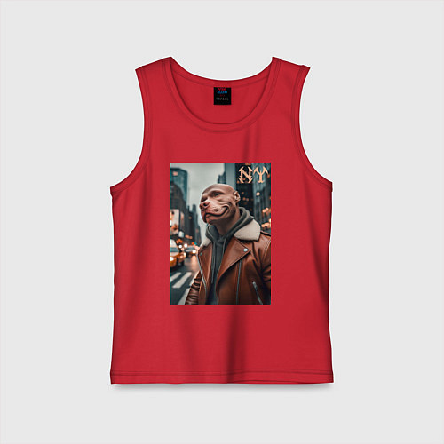 Детская майка Чувак питбуль смотрящий Нью-Йорка - нейроарт / Красный – фото 1