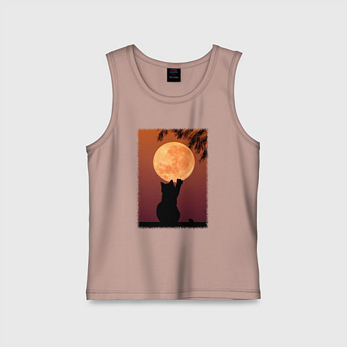 Детская майка Кот трогает луну / Пыльно-розовый – фото 1