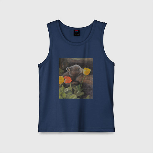 Детская майка Мишка с тюльпанами / Тёмно-синий – фото 1