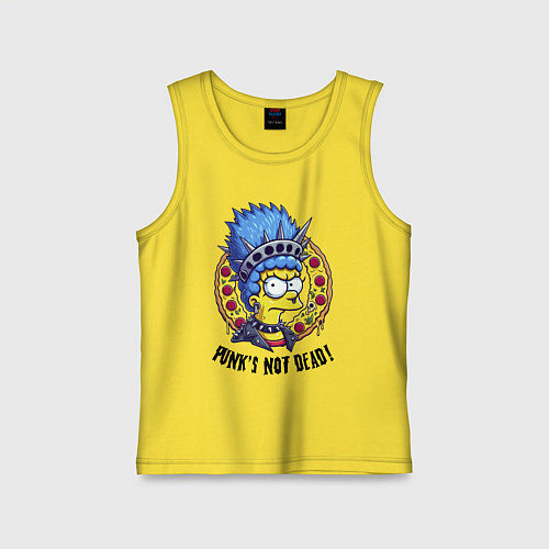 Детская майка Мардж Симпсон на фоне пиццы - панк жив / Желтый – фото 1