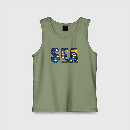 Детская майка Парусник на морских волнах / Авокадо – фото 1