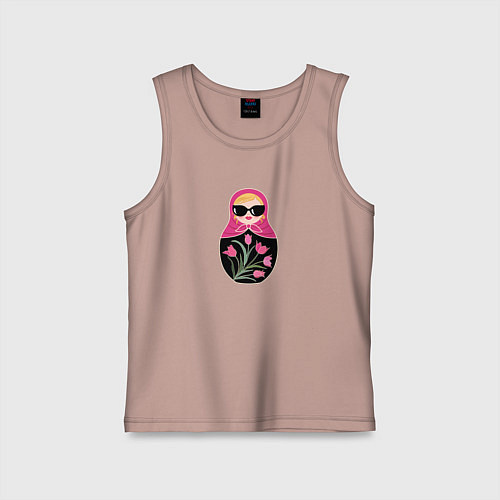 Детская майка Матрёшка с розовыми тюльпанами / Пыльно-розовый – фото 1