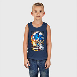 Майка детская хлопок Соник супер удар, цвет: тёмно-синий — фото 2