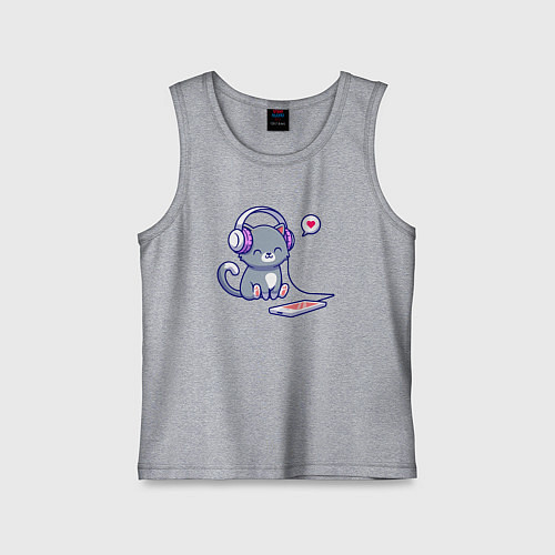 Детская майка Котёнок меломан / Меланж – фото 1