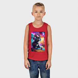 Майка детская хлопок Котёнок в наушниках и мышка, цвет: красный — фото 2