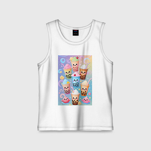 Детская майка Улыбающиеся яркие разноцветные стаканчики с bubble / Белый – фото 1