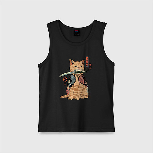 Детская майка Кот самурай Якудза / Черный – фото 1