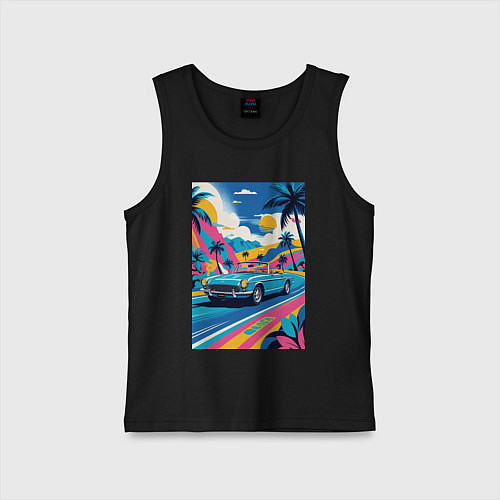 Детская майка Кабриолет едет по тропическому острову / Черный – фото 1