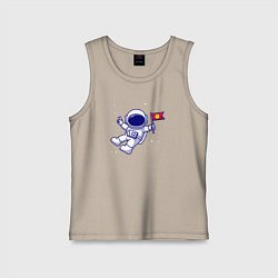 Майка детская хлопок Космонавт с флажком, цвет: миндальный
