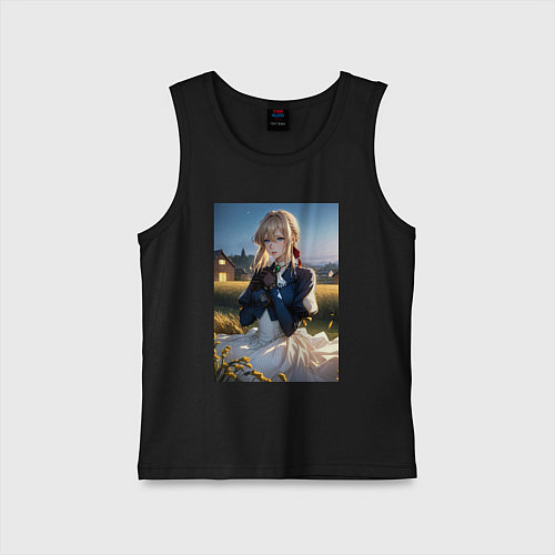 Детская майка Вайолет Эвергарден на лугу / Черный – фото 1