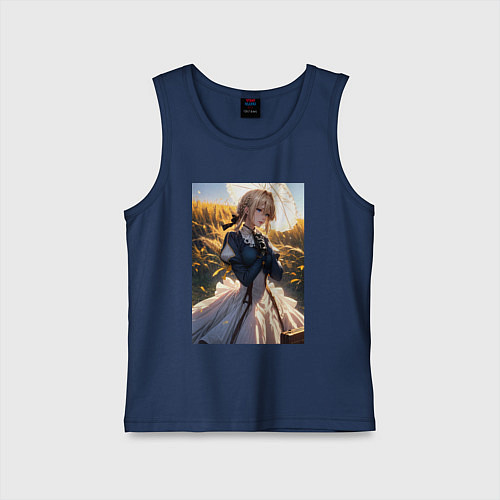 Детская майка Вайолет Эвергарден на поле пшеницы / Тёмно-синий – фото 1