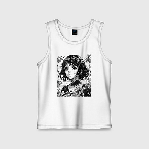 Детская майка Аниме девушка портрет черно-белый / Белый – фото 1