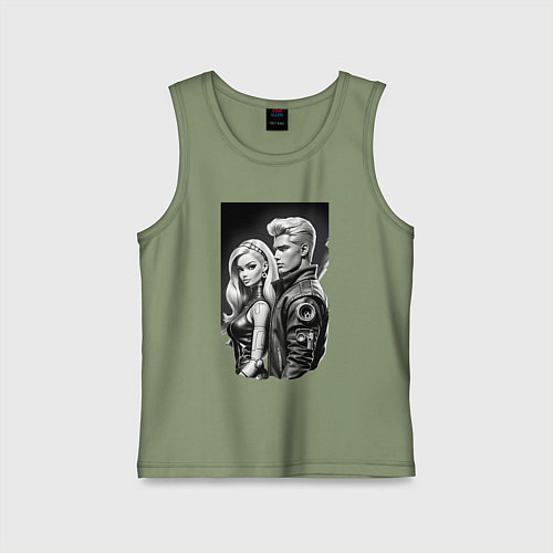 Детская майка Барби и Кен - киберпанк эскиз / Авокадо – фото 1