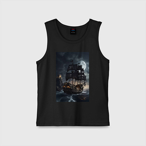 Детская майка Пиратский корабль в шторм / Черный – фото 1