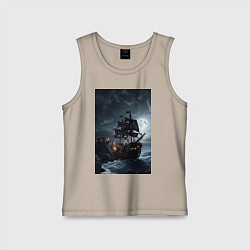 Майка детская хлопок Пиратский корабль в шторм, цвет: миндальный