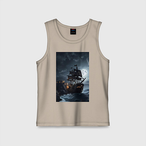 Детская майка Пиратский корабль в шторм / Миндальный – фото 1